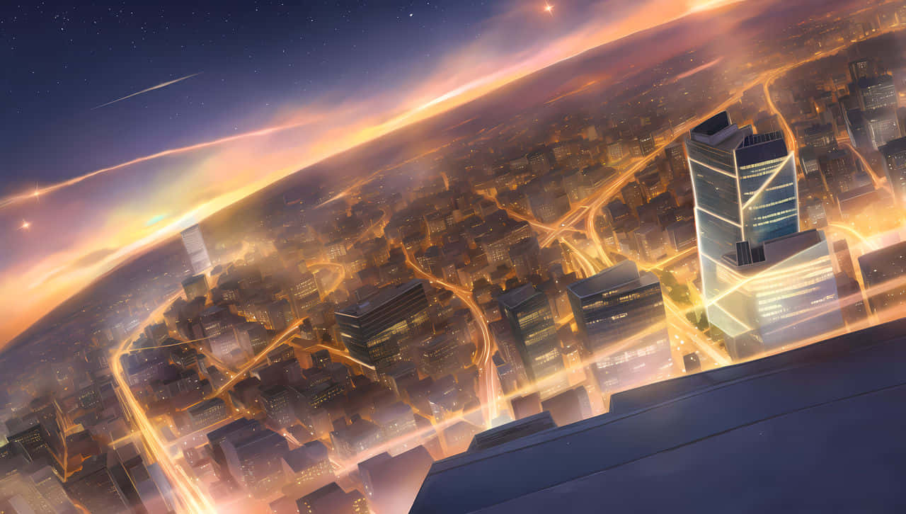 Stable, tall building, glowing cityscape, HD Desktop Wallpaper