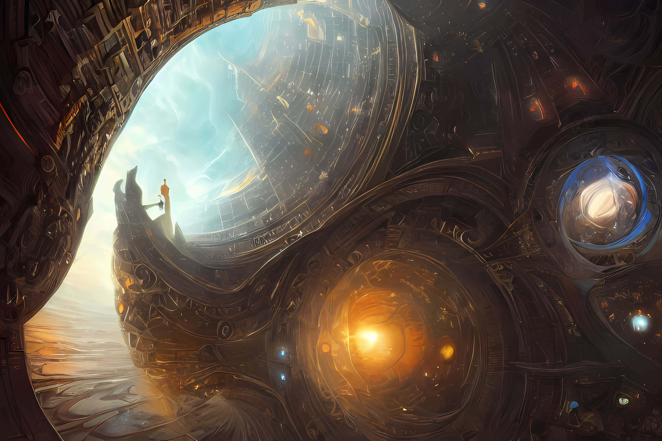 Stable Ship Art, futuristic platform, massive circular window, Full HD Desktop Wallpaper
