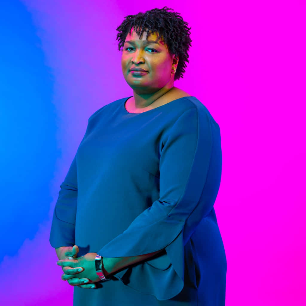 Stacey Abrams, blue dress, vibrant gradient, SD Desktop Wallpaper