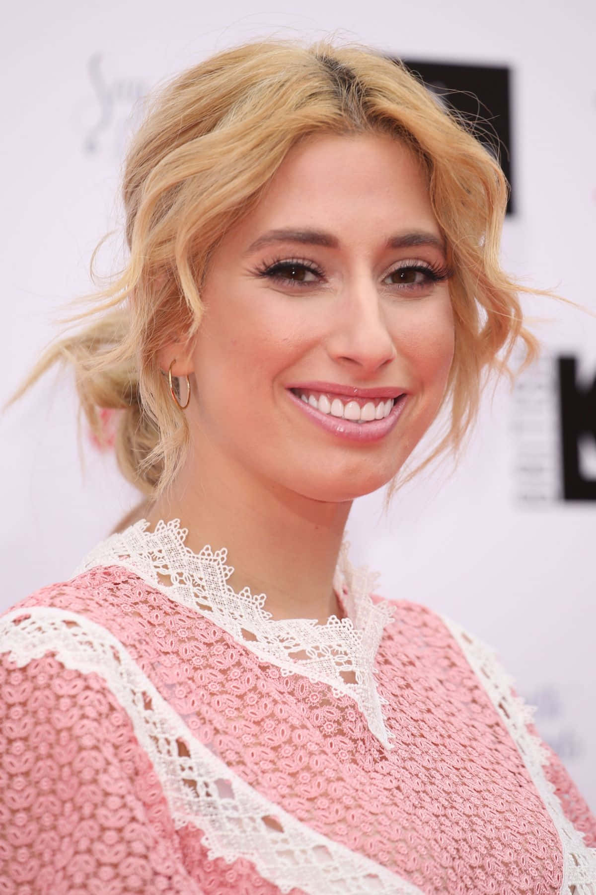Stacey Solomon, blonde woman, pink lace top, HD Phone Wallpaper