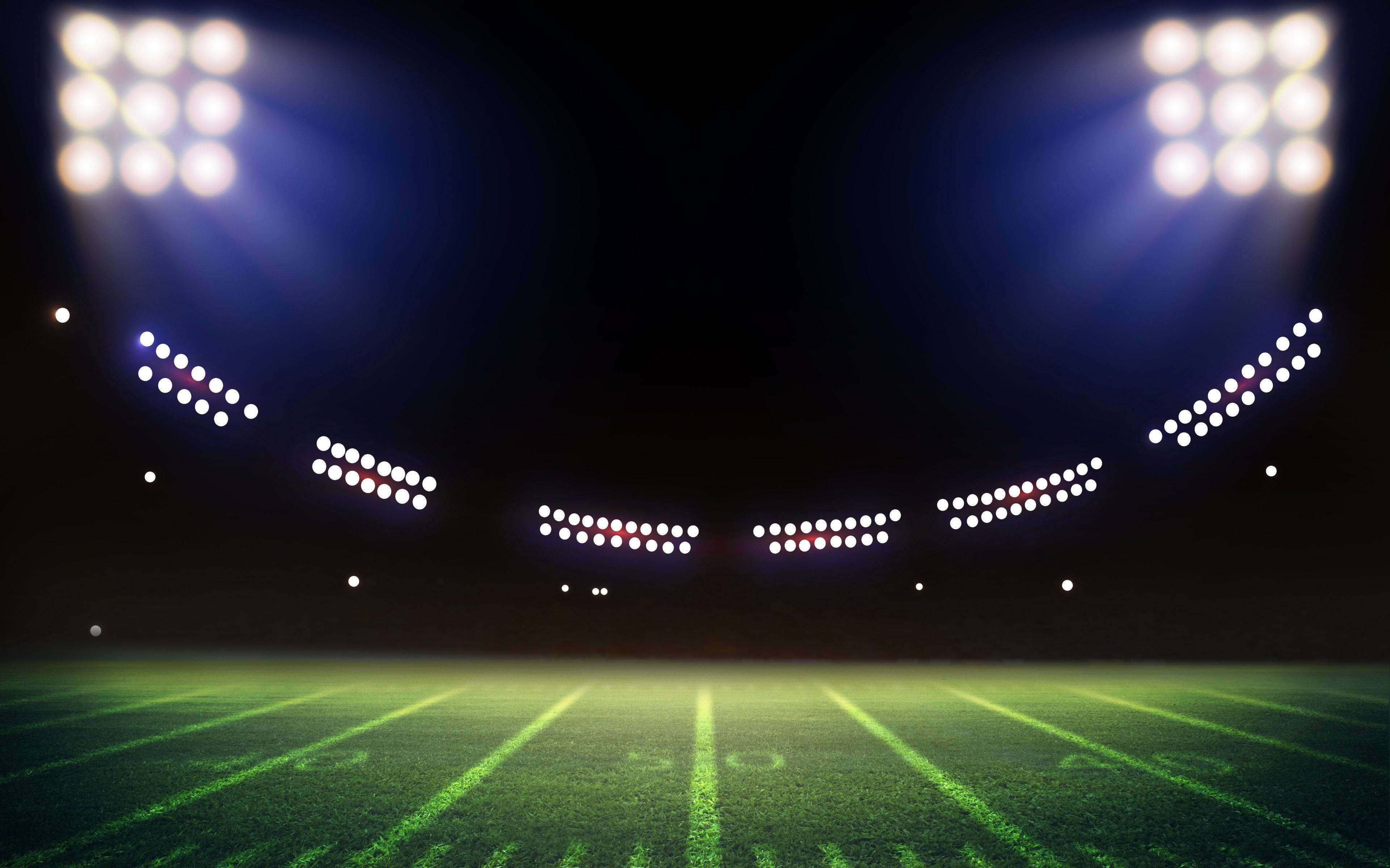 football field, stadium lights, night, 4K Desktop Wallpaper