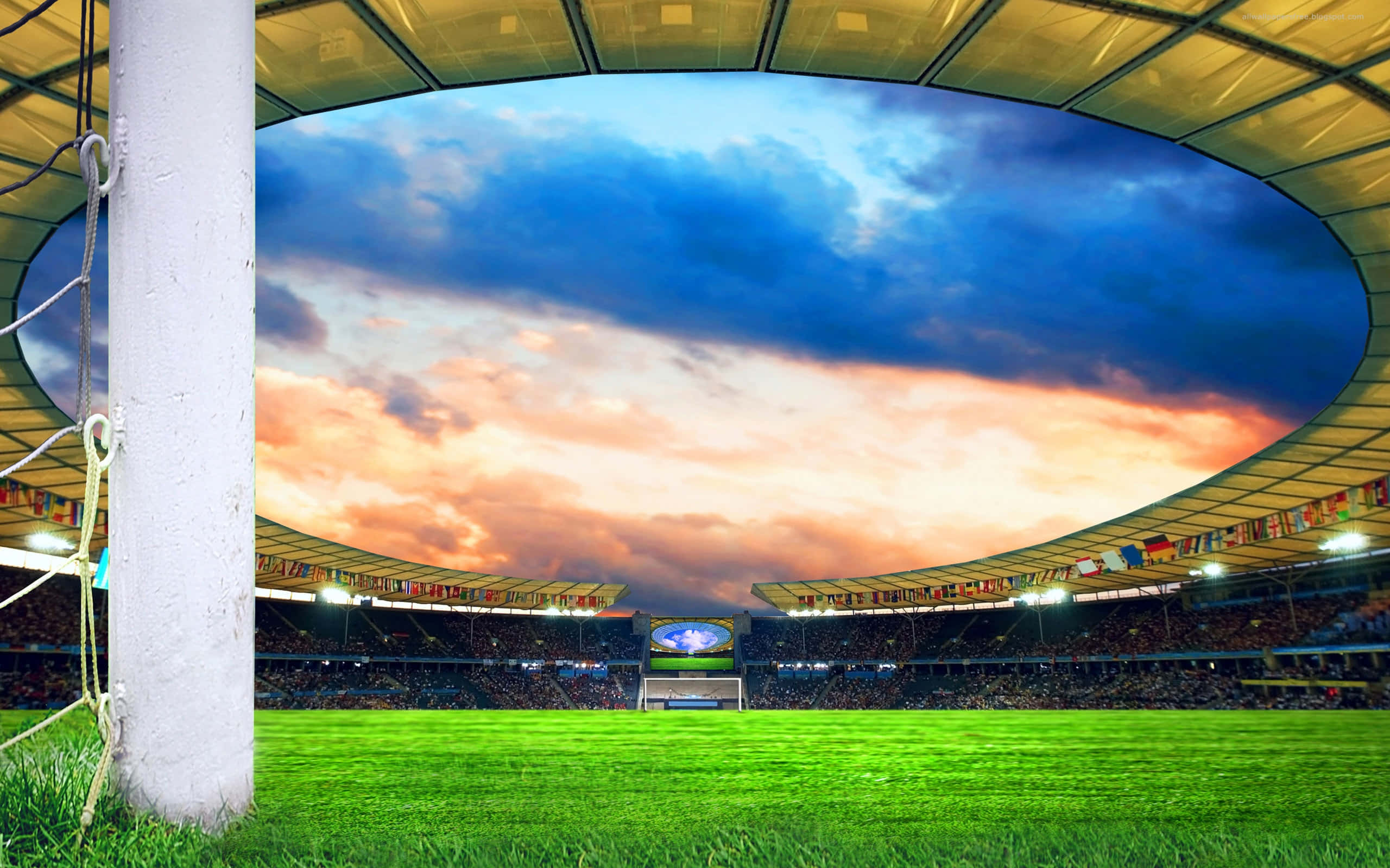 open football field arena, soccer stadium, lush green pitch, 2K Desktop Wallpaper