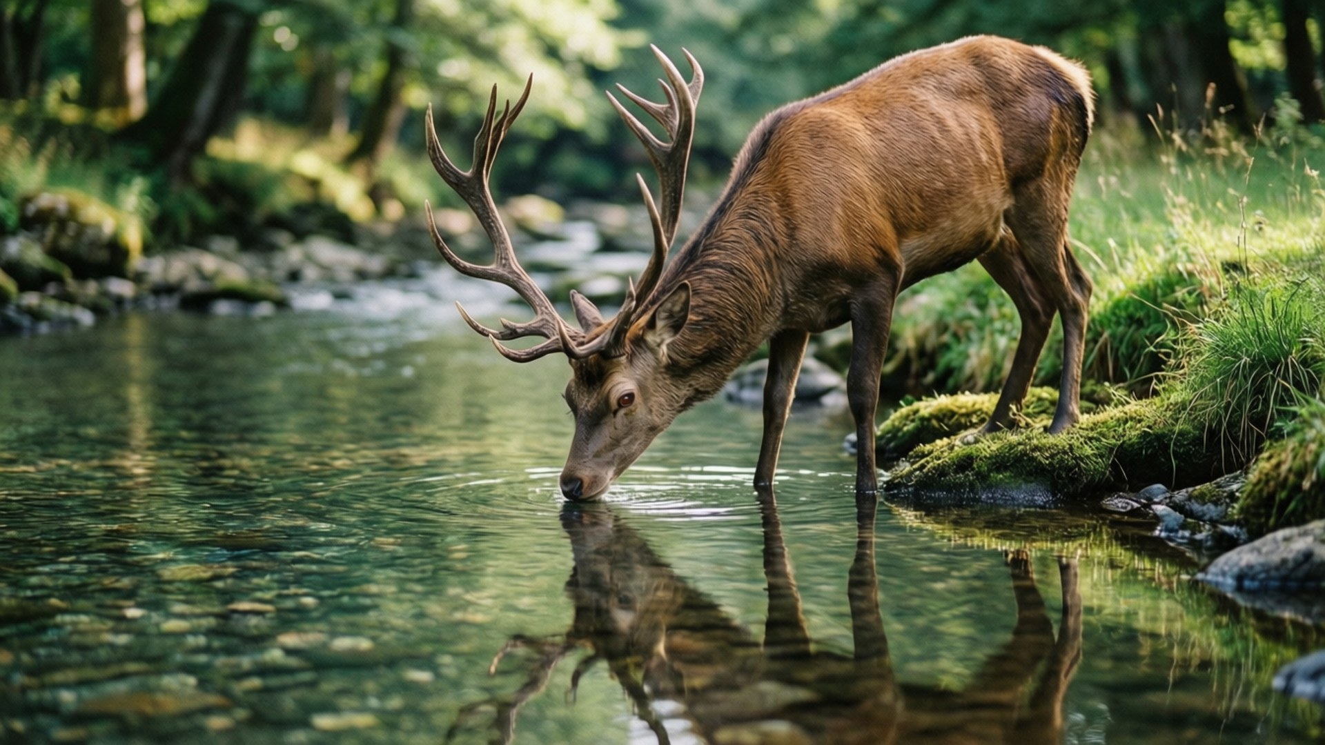 Stag, Clear Stream, stream, Full HD Desktop Wallpaper