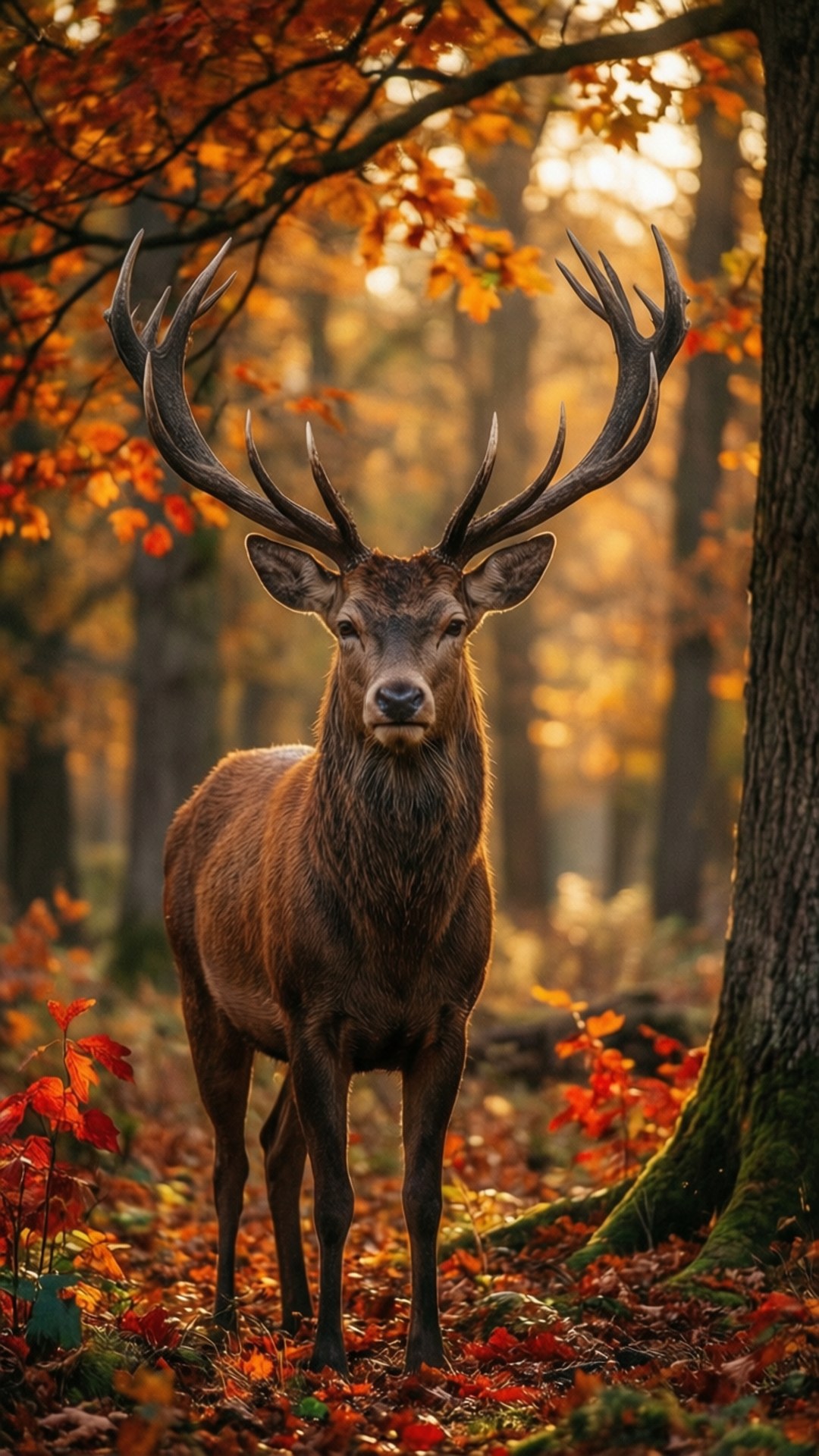 autumn stag, forest, colorful autumn foliage, Full HD Phone Wallpaper