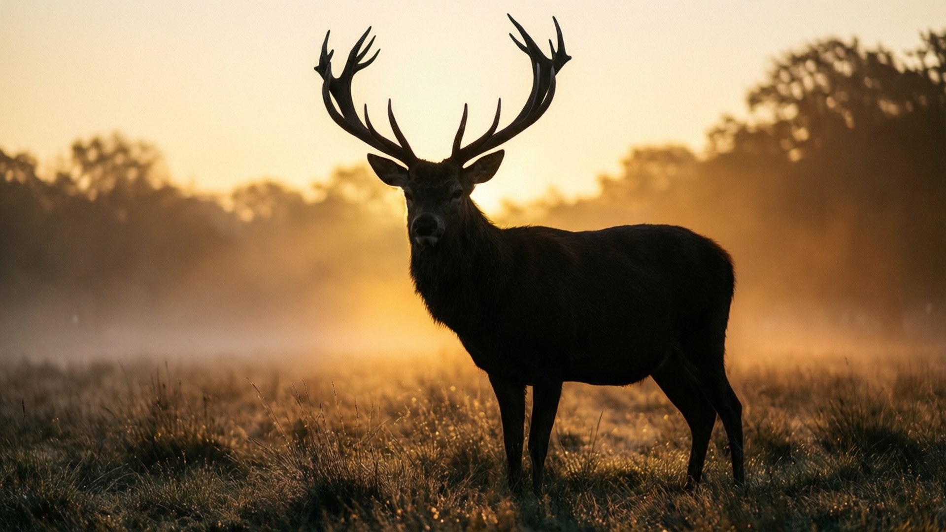 Stag, Sunrise, Golden sunrise, Full HD Desktop Wallpaper