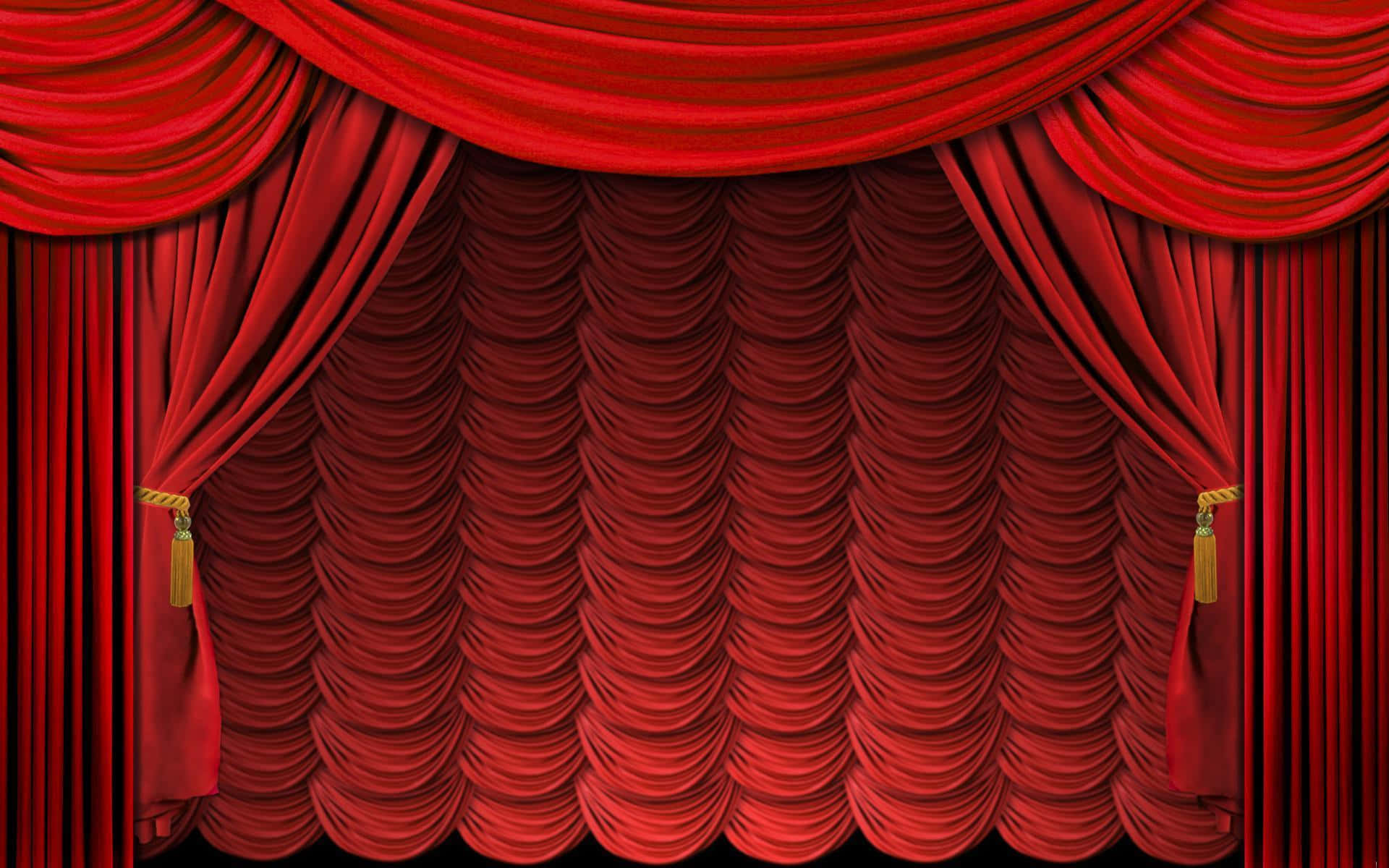 red velvet theater curtains, gold tassels, stage, Full HD Desktop Wallpaper