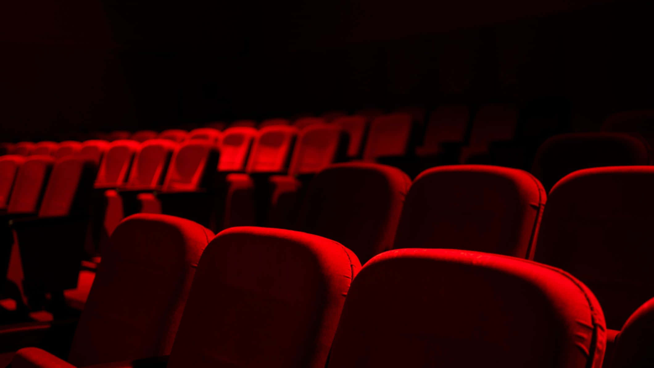 red audience chairs, theater, dim ambient light, Full HD Desktop Wallpaper