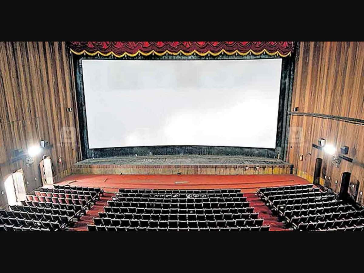 vintage cinema hall, red seats, large blank screen, SD Desktop Wallpaper