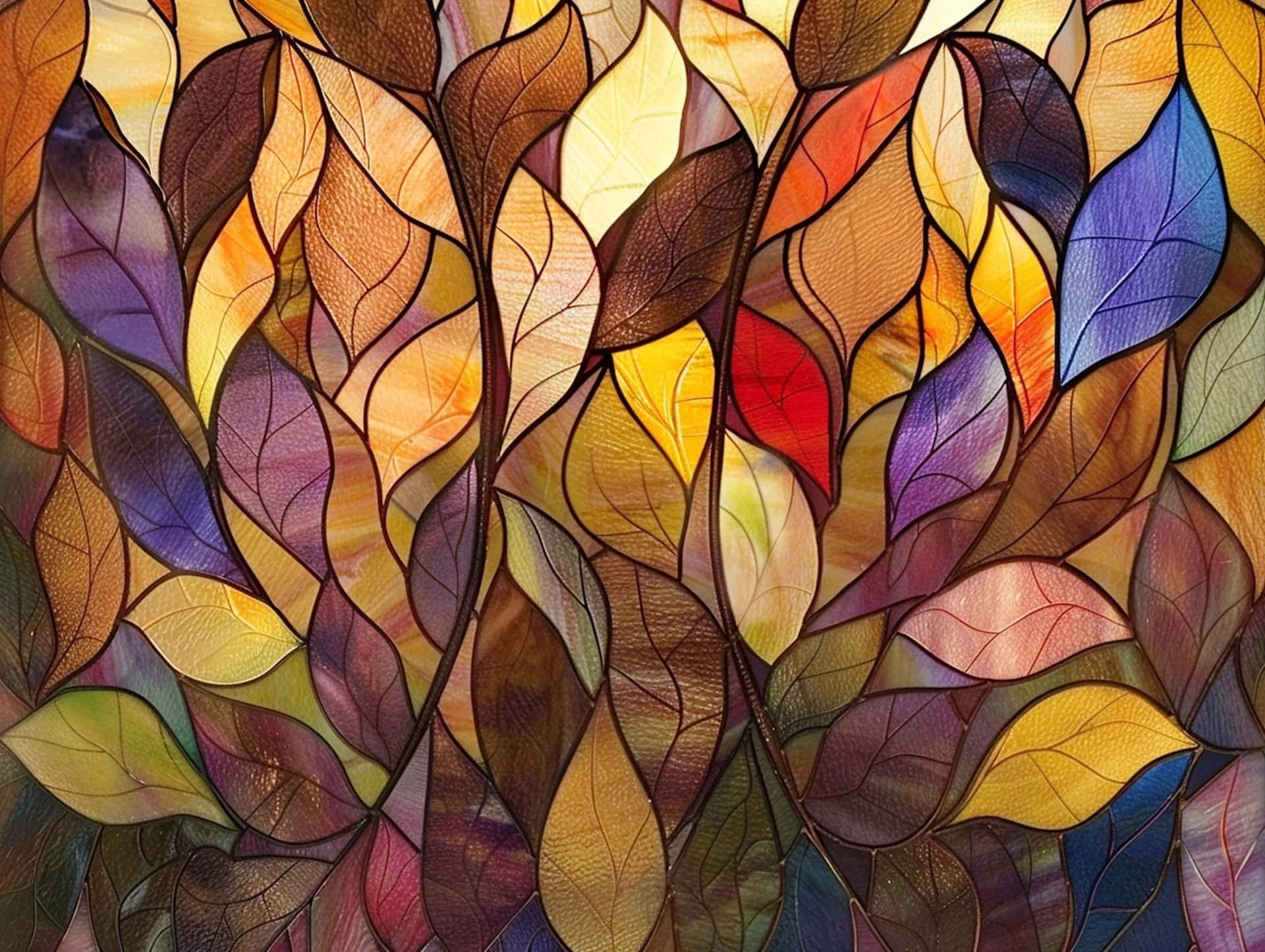 autumn leaves, stained glass, autumn hues, Full HD Desktop Wallpaper