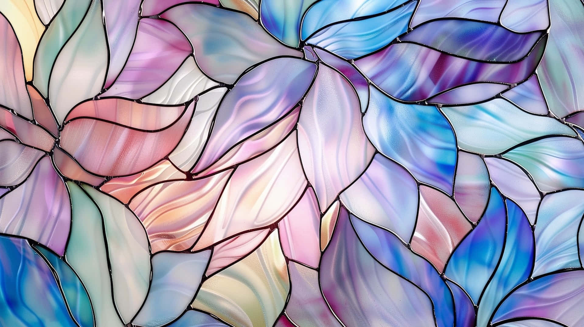 stained glass, floral pattern, blue, Full HD Desktop Wallpaper
