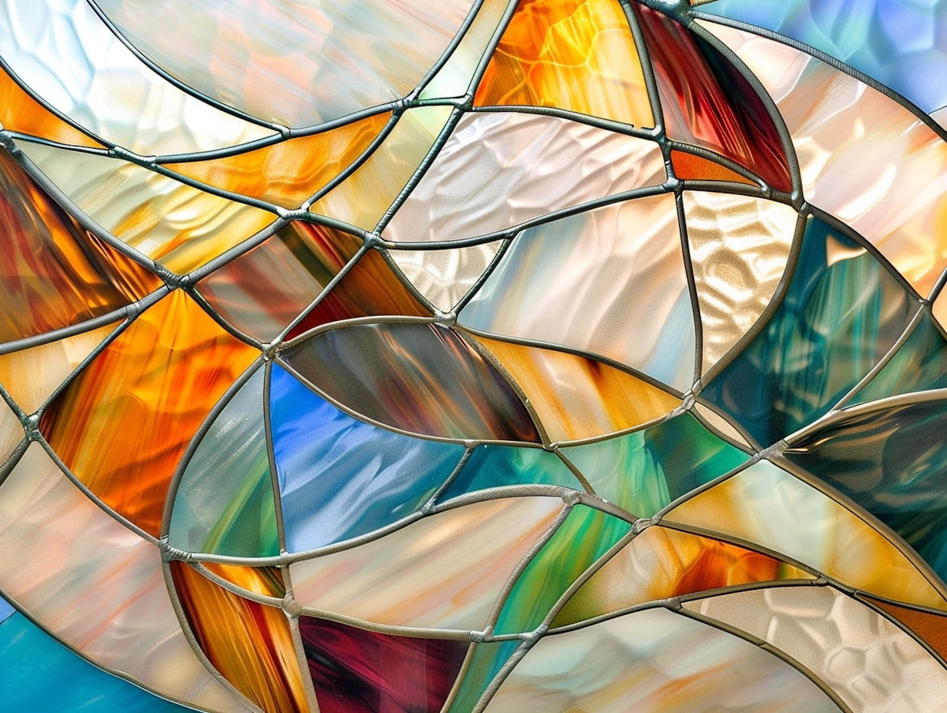 stained glass, vibrant stained glass panels, flowing colors, Full HD Desktop Wallpaper