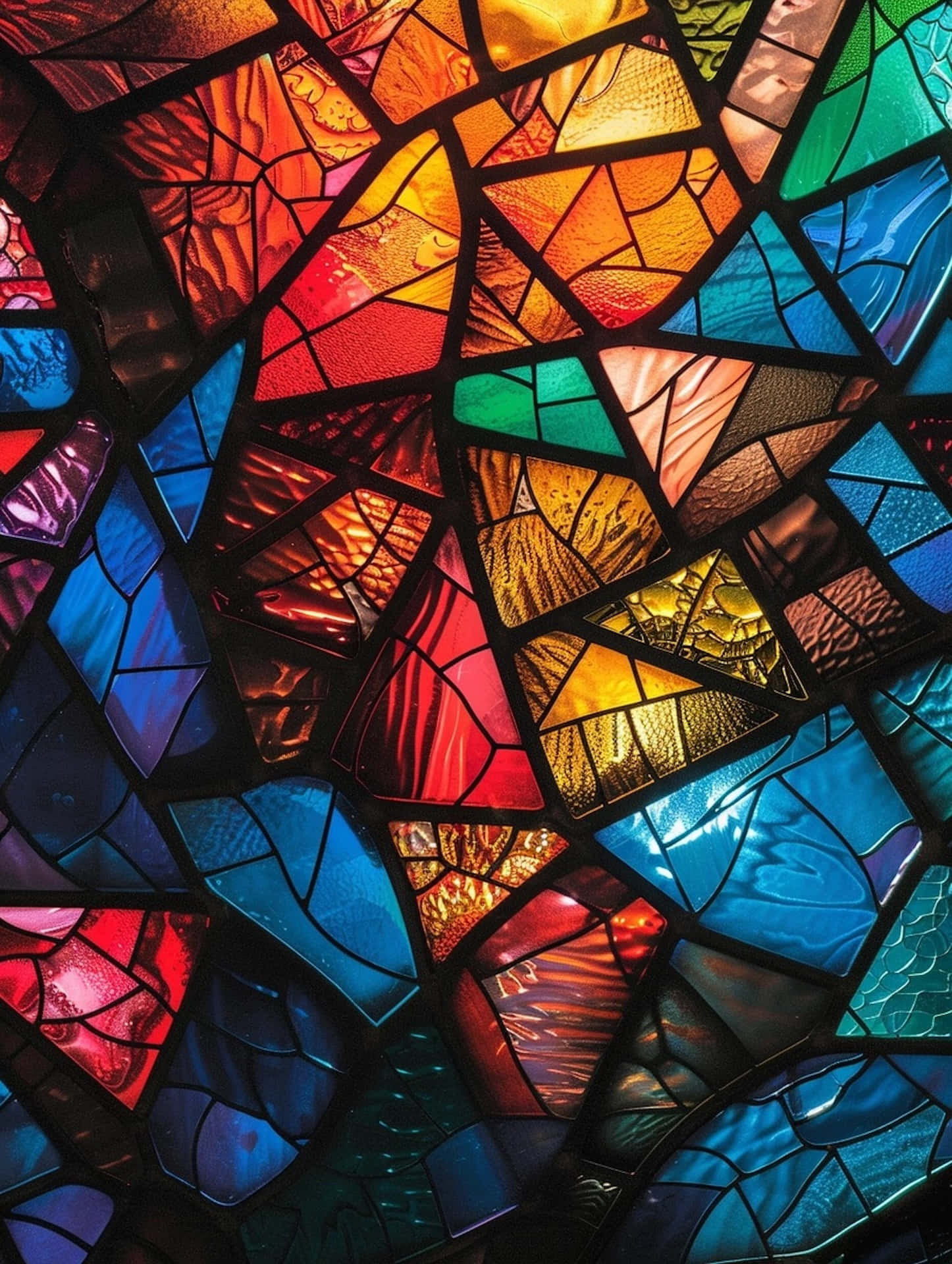 stained glass, fiery reds, golds, Full HD Phone Wallpaper