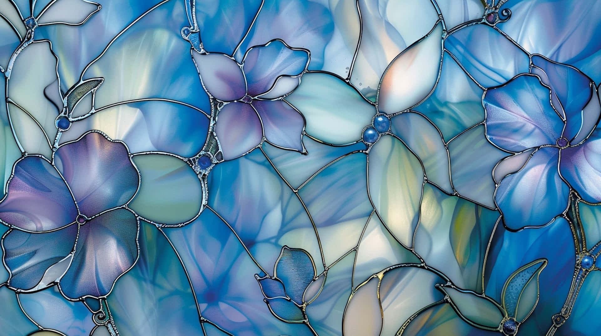 blue floral stained glass, blue, purple, Full HD Desktop Wallpaper