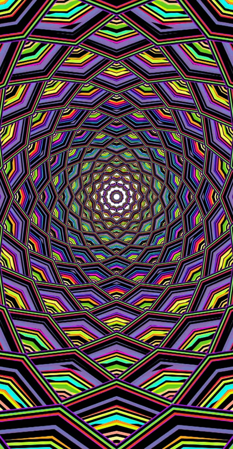hyperbolic stained glass art, kaleidoscopic tunnel, vibrant geometric patterns, HD Phone Wallpaper