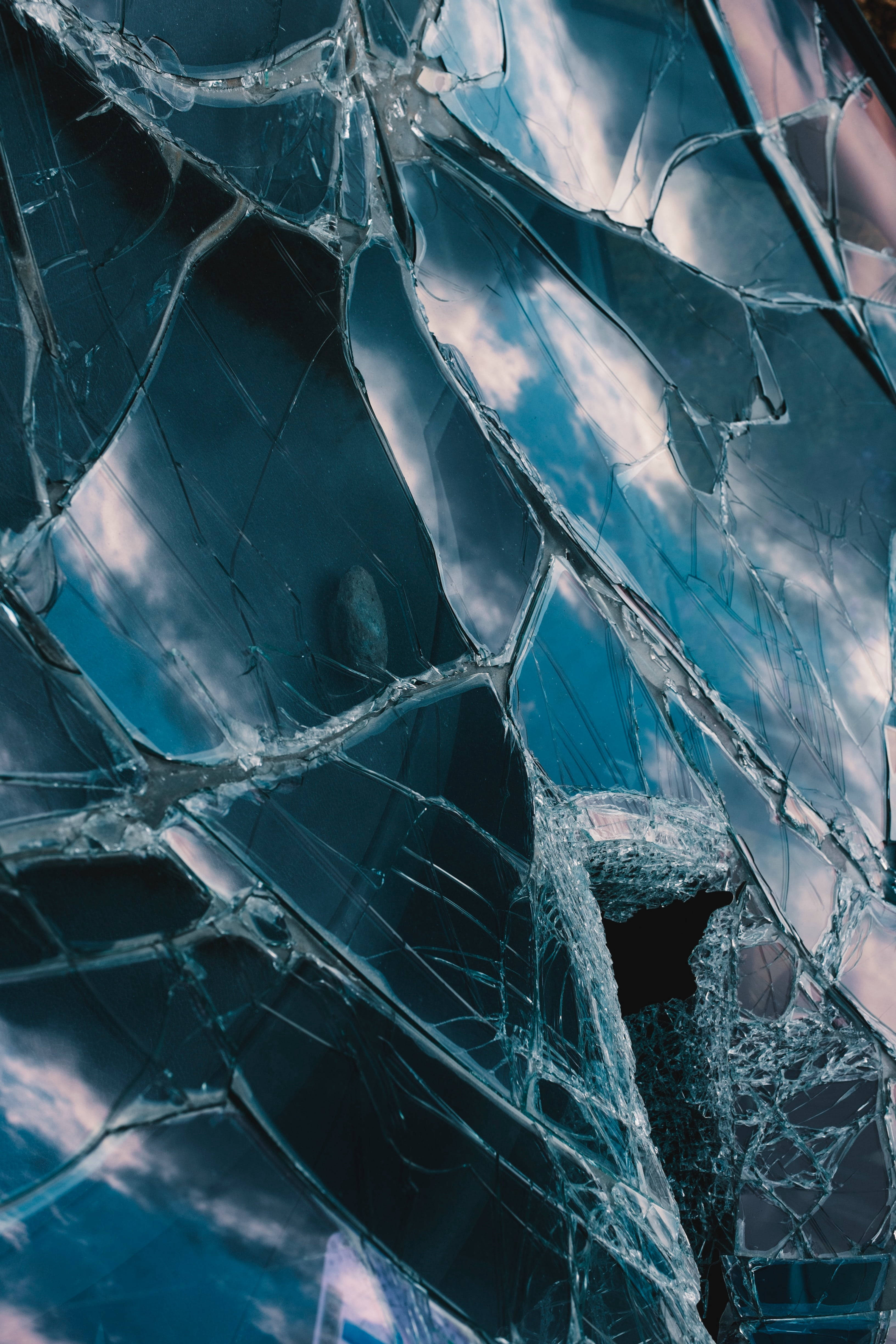 broken glass, crack lines, cloudy sky, 4K Phone Wallpaper