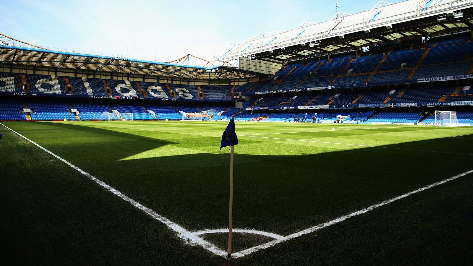 Stamford Bridge, blue seats, corner flag, HD Desktop Wallpaper