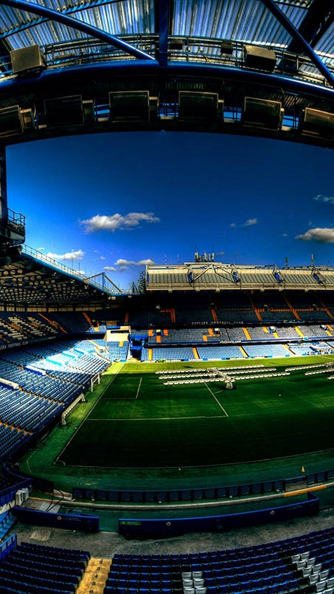 Stamford Bridge, fisheye view, empty soccer stadium, Full HD Phone Wallpaper
