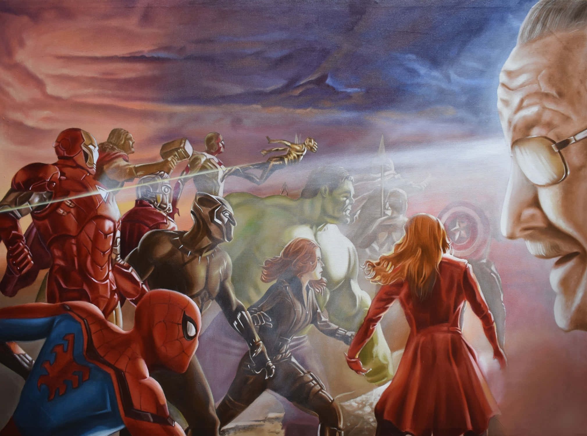 Stan Lee Tribute 2019, superhero team, twilight sky, Full HD Desktop Wallpaper