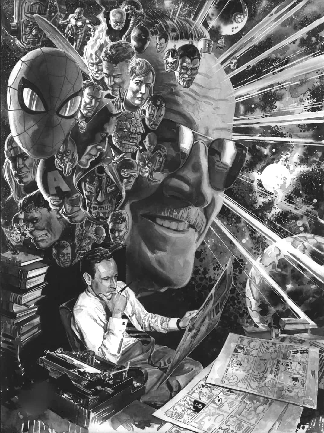 Stan Lee, comic book characters, cosmic elements, HD Phone Wallpaper