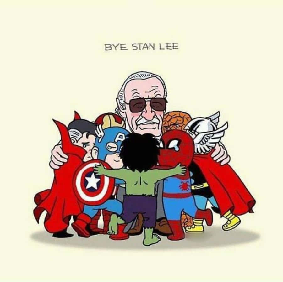 Stan Lee, chibi superheroes, BYE STAN LEE, SD Desktop Wallpaper