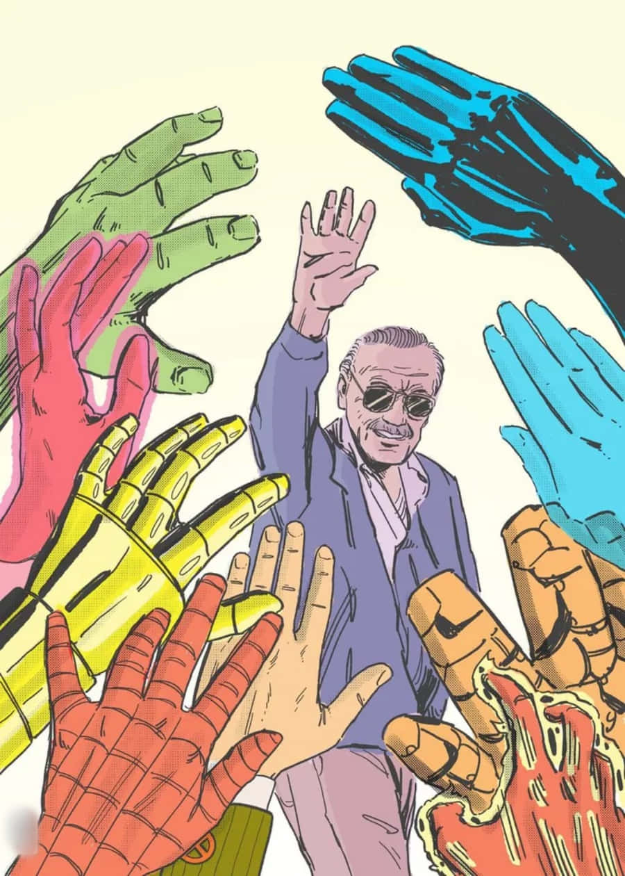 Stan Lee, comic book hands, vibrant illustrated scene, SD Phone Wallpaper
