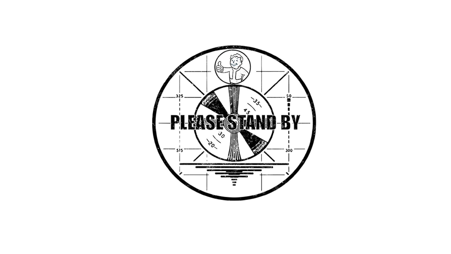 PLEASE STAND BY, vintage black and white, cartoon man, Full HD Desktop Wallpaper