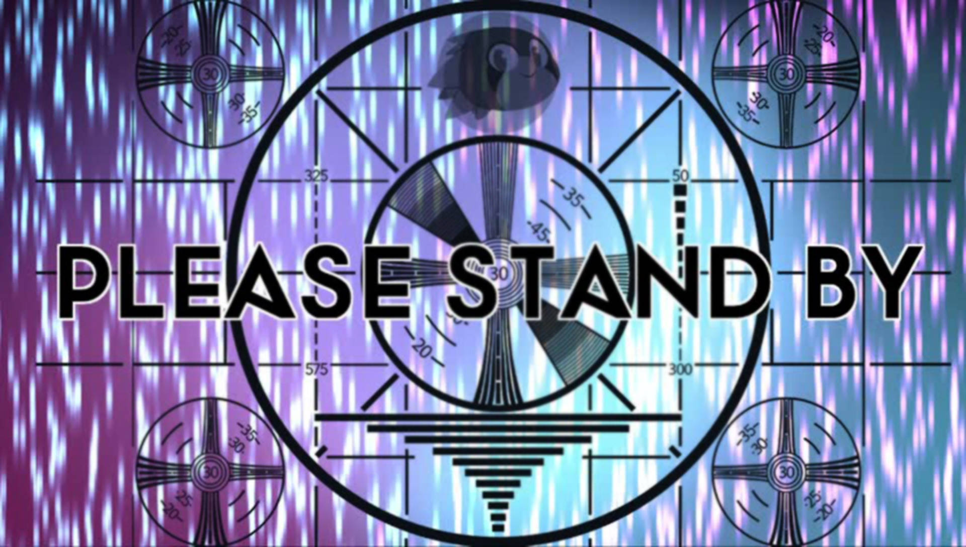 futuristic please stand by, retro-futuristic digital interface, smiling fish, Full HD Desktop Wallpaper