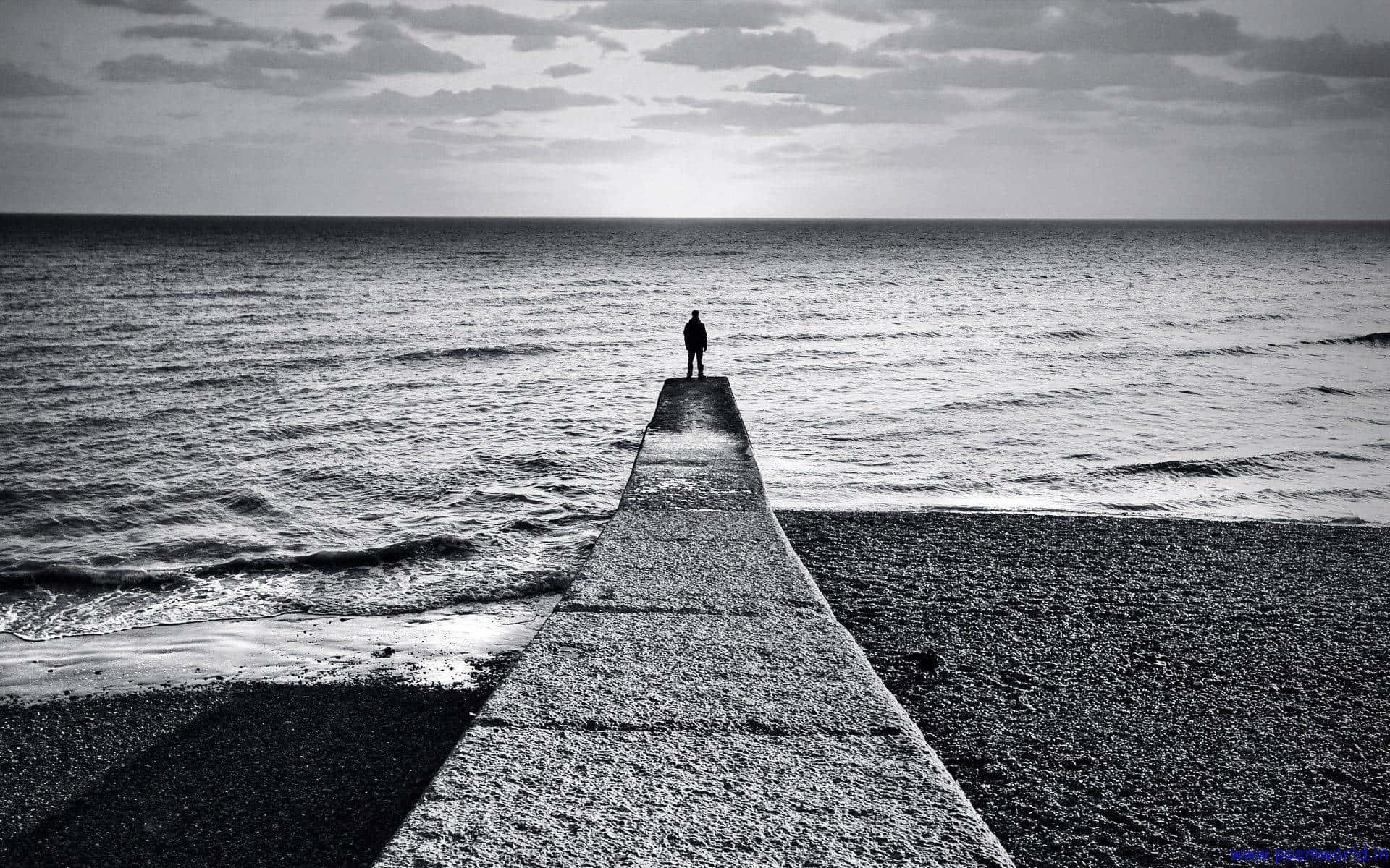 sadness edge of the sea, concrete pier, vast ocean, Full HD Desktop Wallpaper