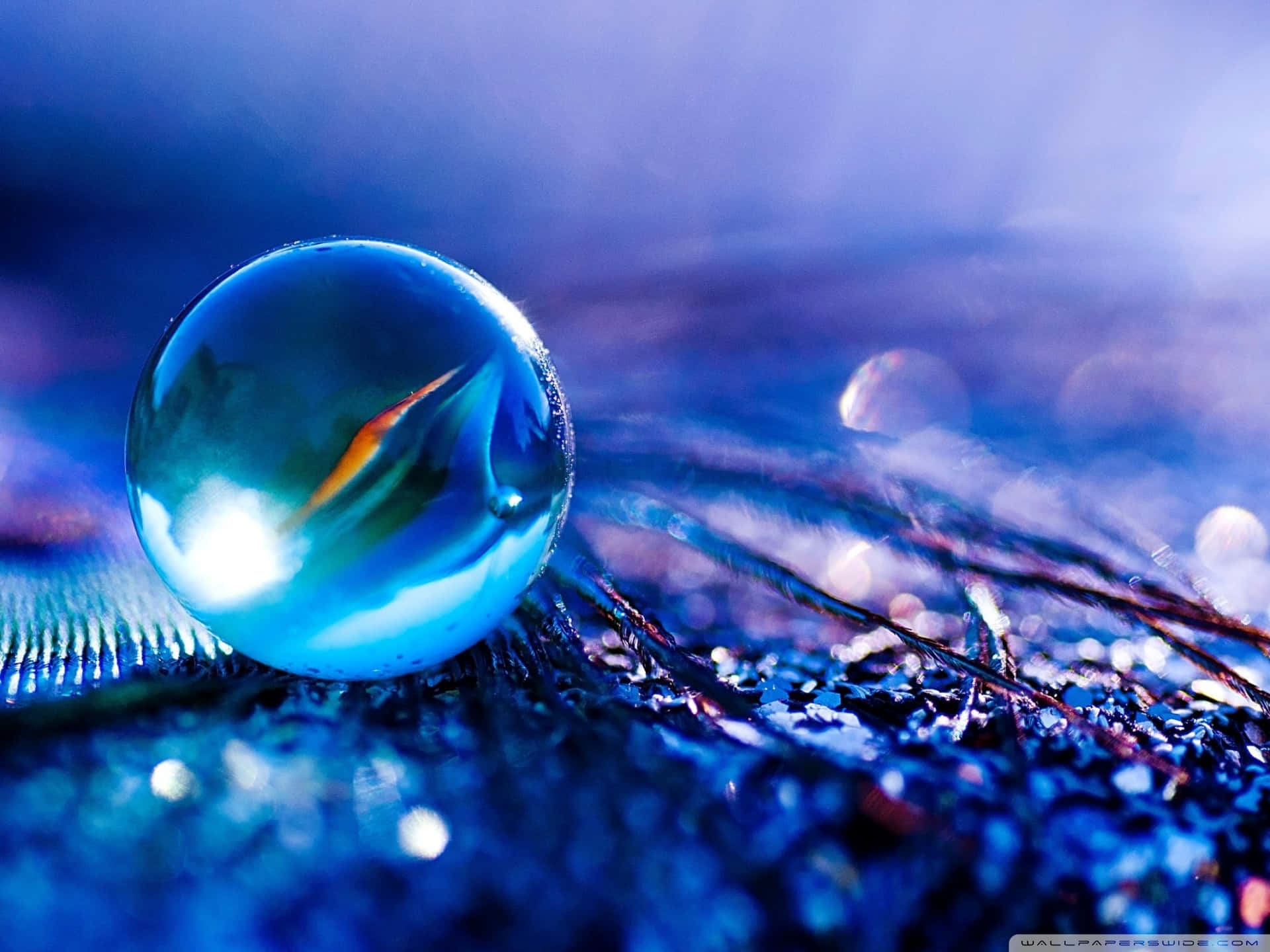 Standard, blue glass sphere, textured surface, Full HD Desktop Wallpaper