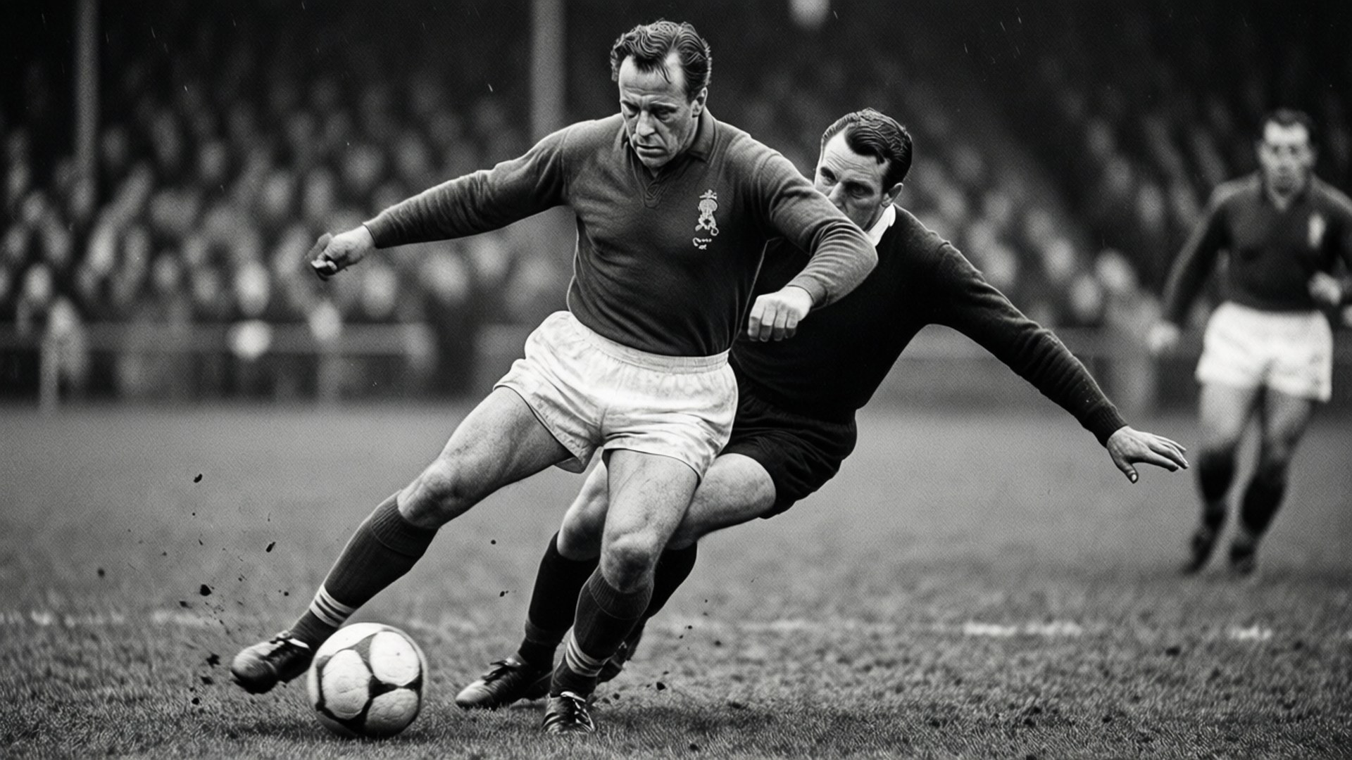 Stanley Matthews, vintage black-and-white scene, dribbling skills, Full HD Desktop Wallpaper