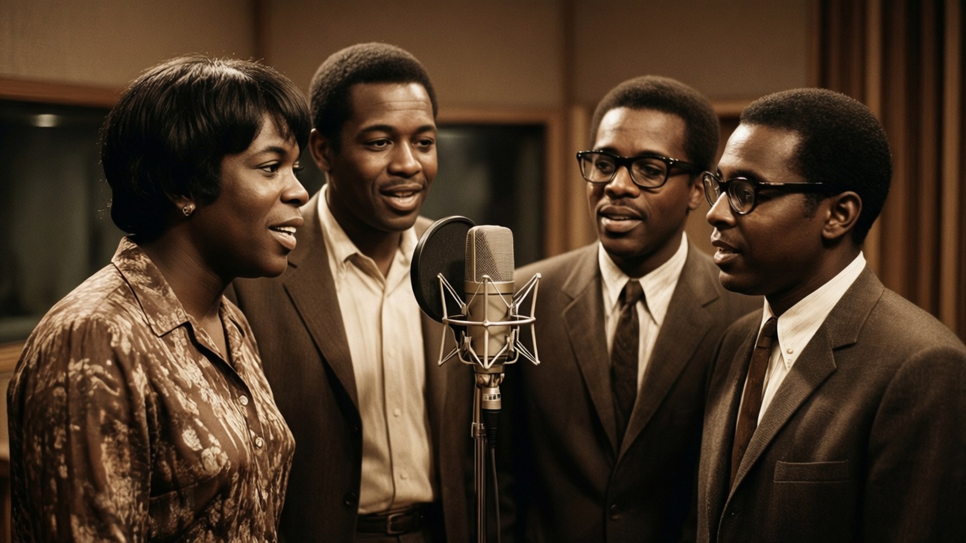 Staple Singers, studio portrait, sepia tones, Full HD Desktop Wallpaper