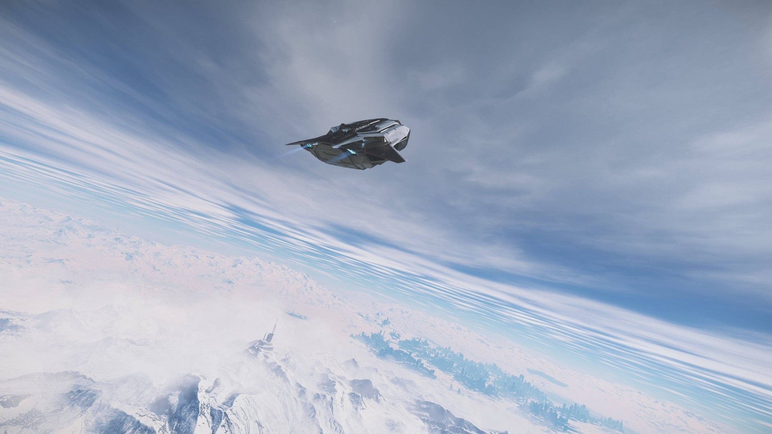 Star Citizen, futuristic spaceship, snowy mountain range, Full HD Desktop Wallpaper