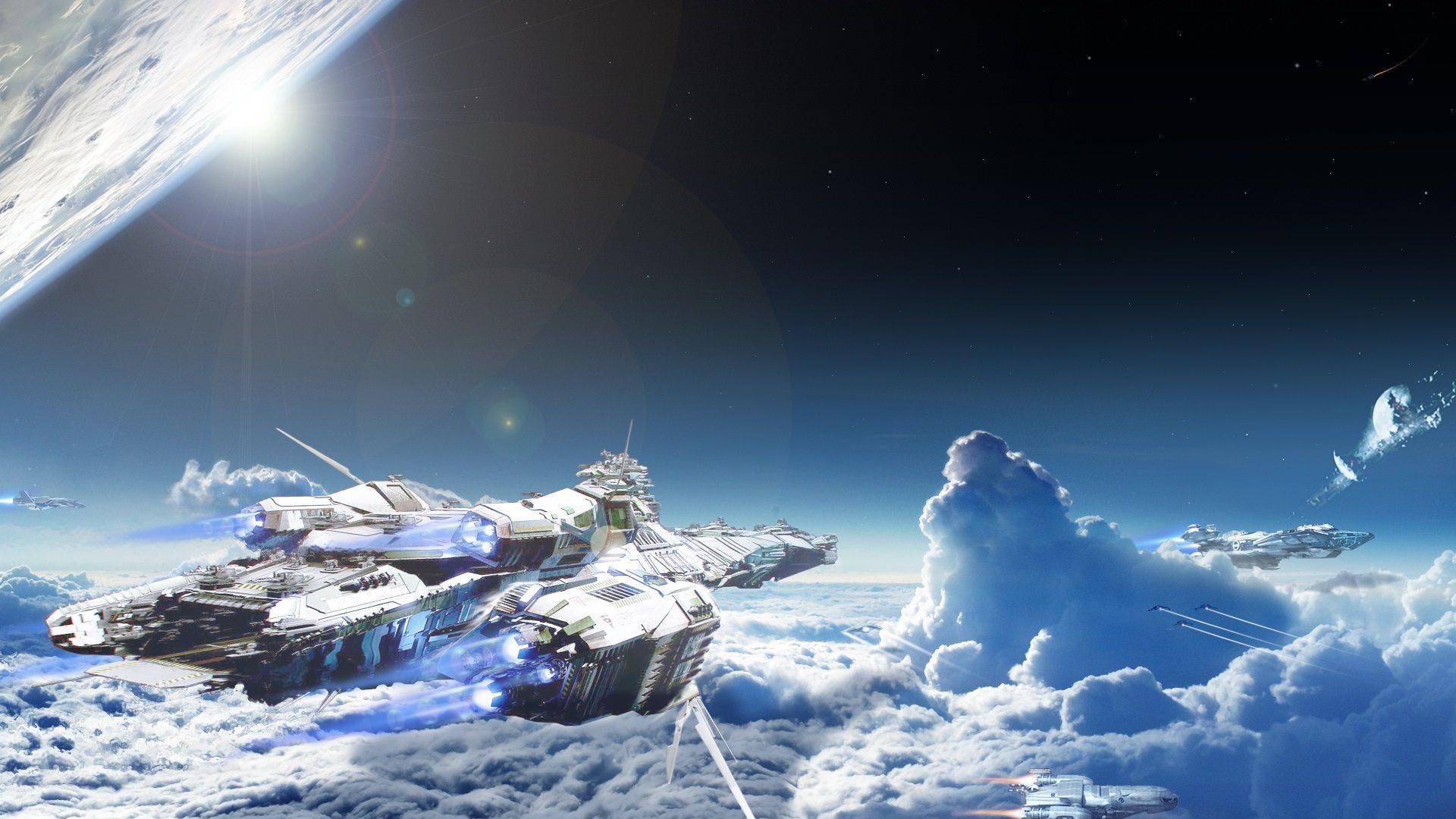 Star Citizen, futuristic warships, planet, Full HD Desktop Wallpaper