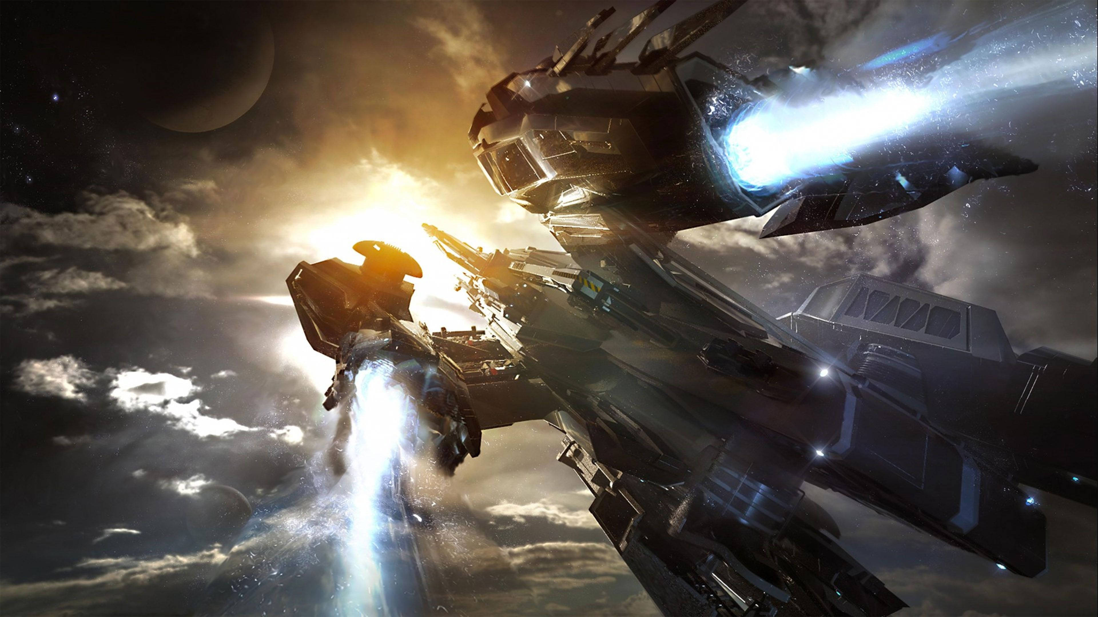 Star Citizen, enemy starships, glowing engines, 4K Desktop Wallpaper