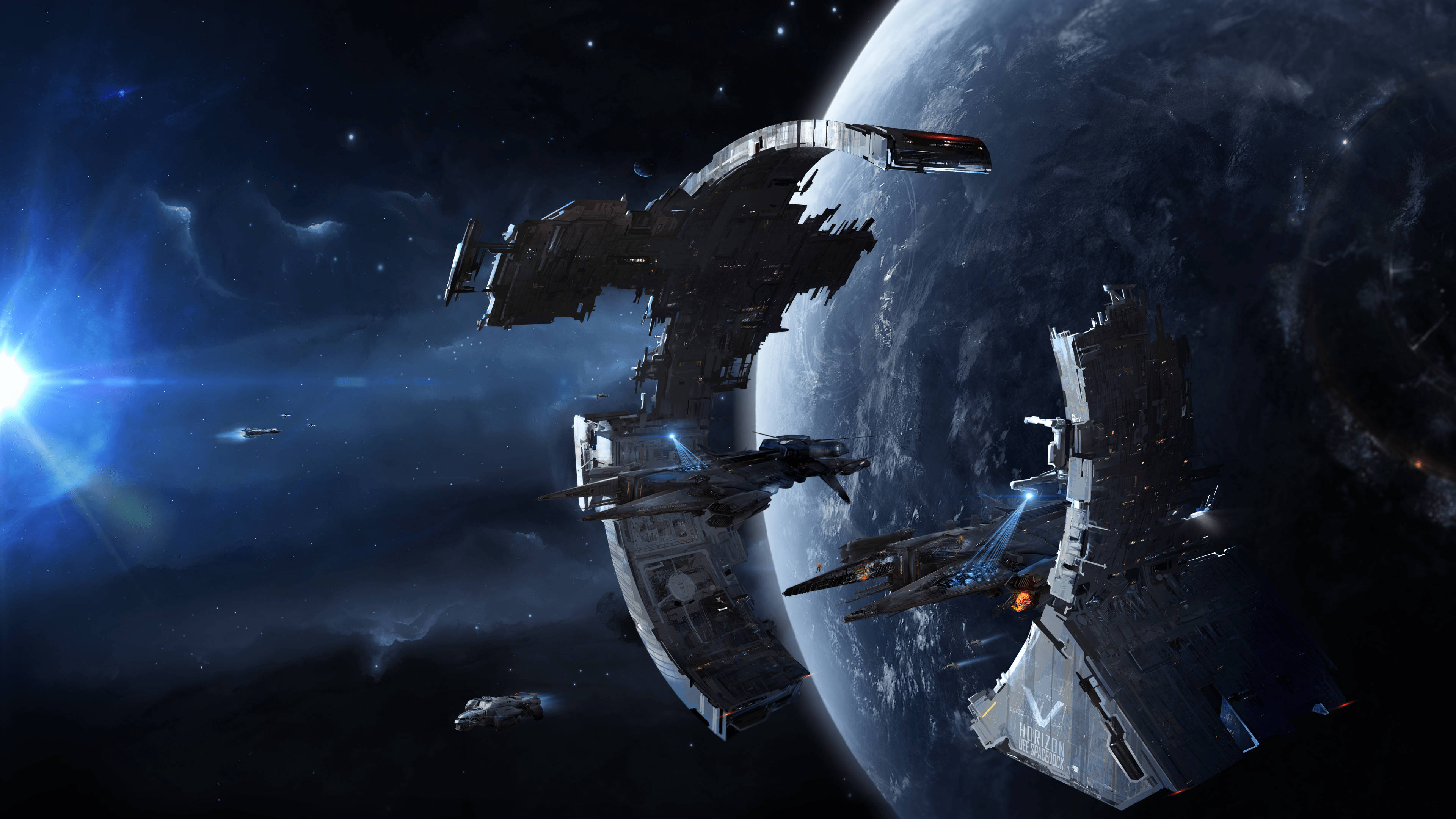 Star Citizen, space dock, futuristic warships, 4K Desktop Wallpaper