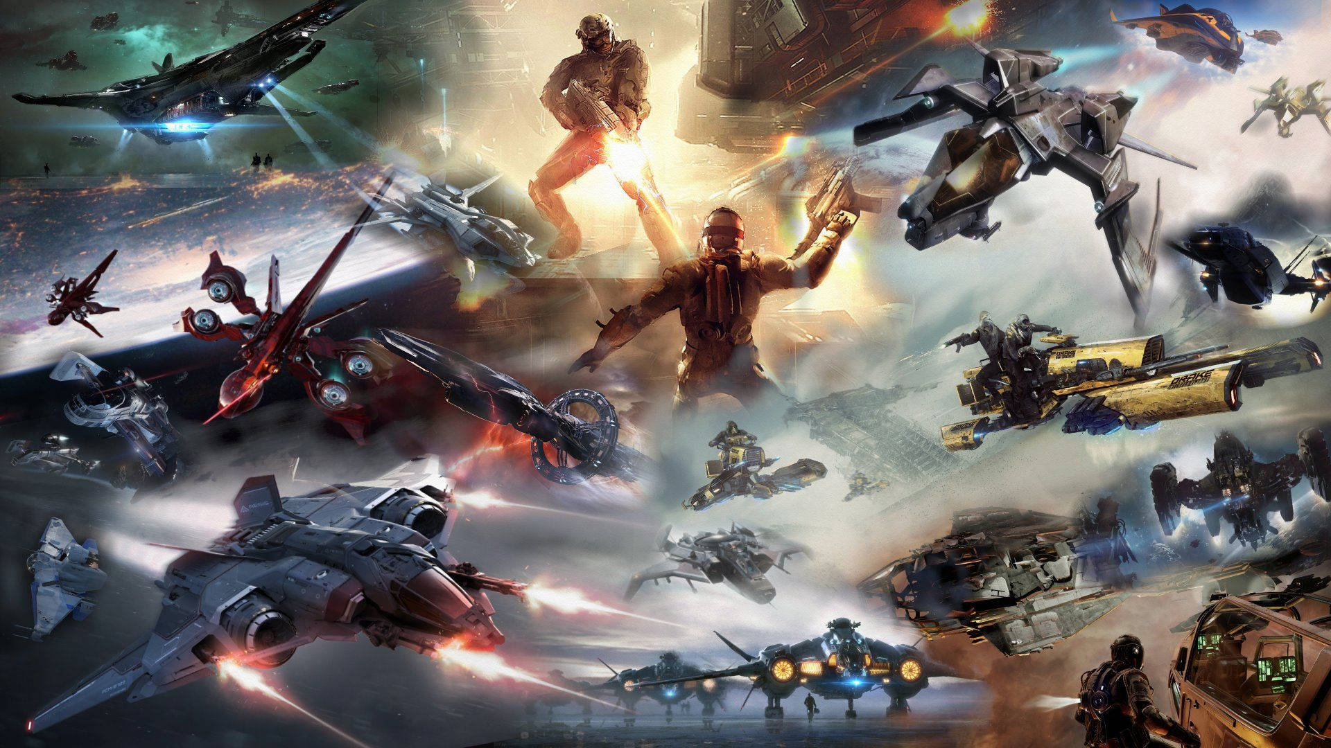 Star Citizen, futuristic warships, soldiers, Full HD Desktop Wallpaper