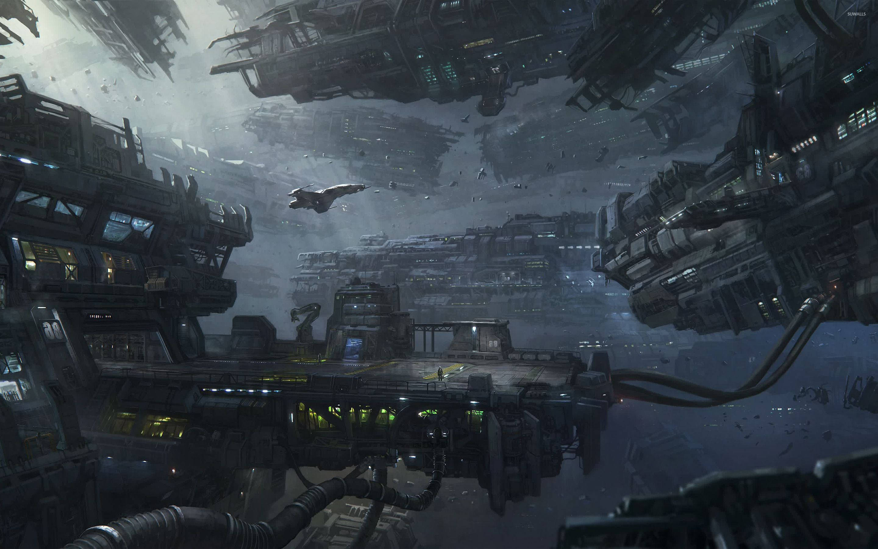 Star Citizen, space station, floating structures, 2K Desktop Wallpaper
