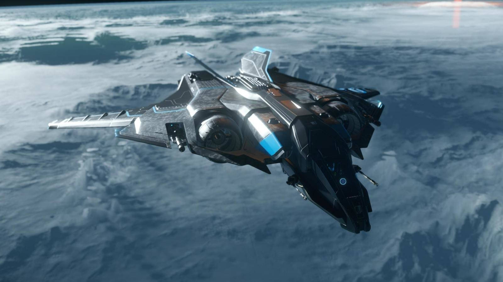 Star Citizen, futuristic spaceship, vast icy planet, HD Desktop Wallpaper