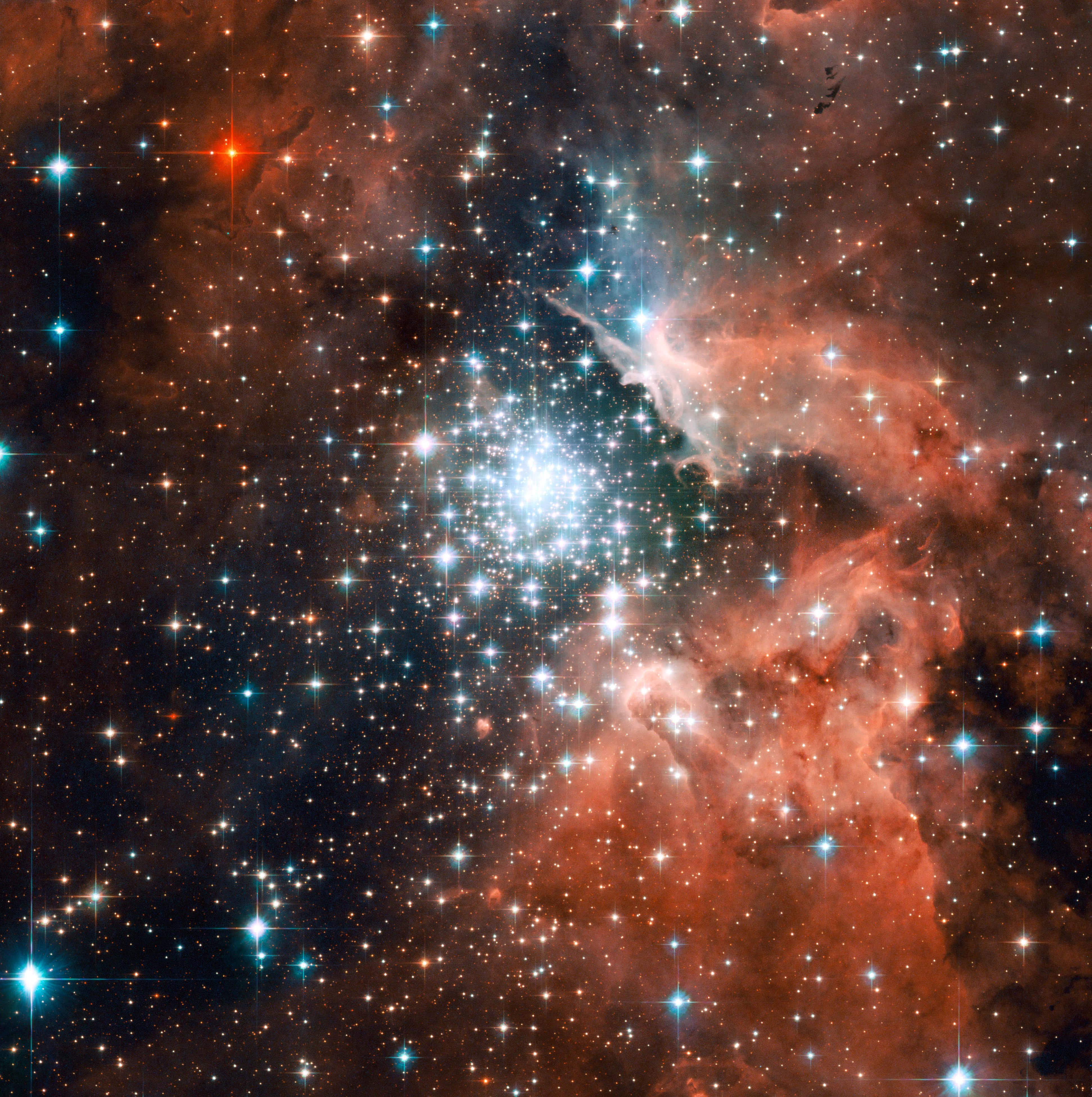 Star Cluster, red, blue, 4K Phone Wallpaper