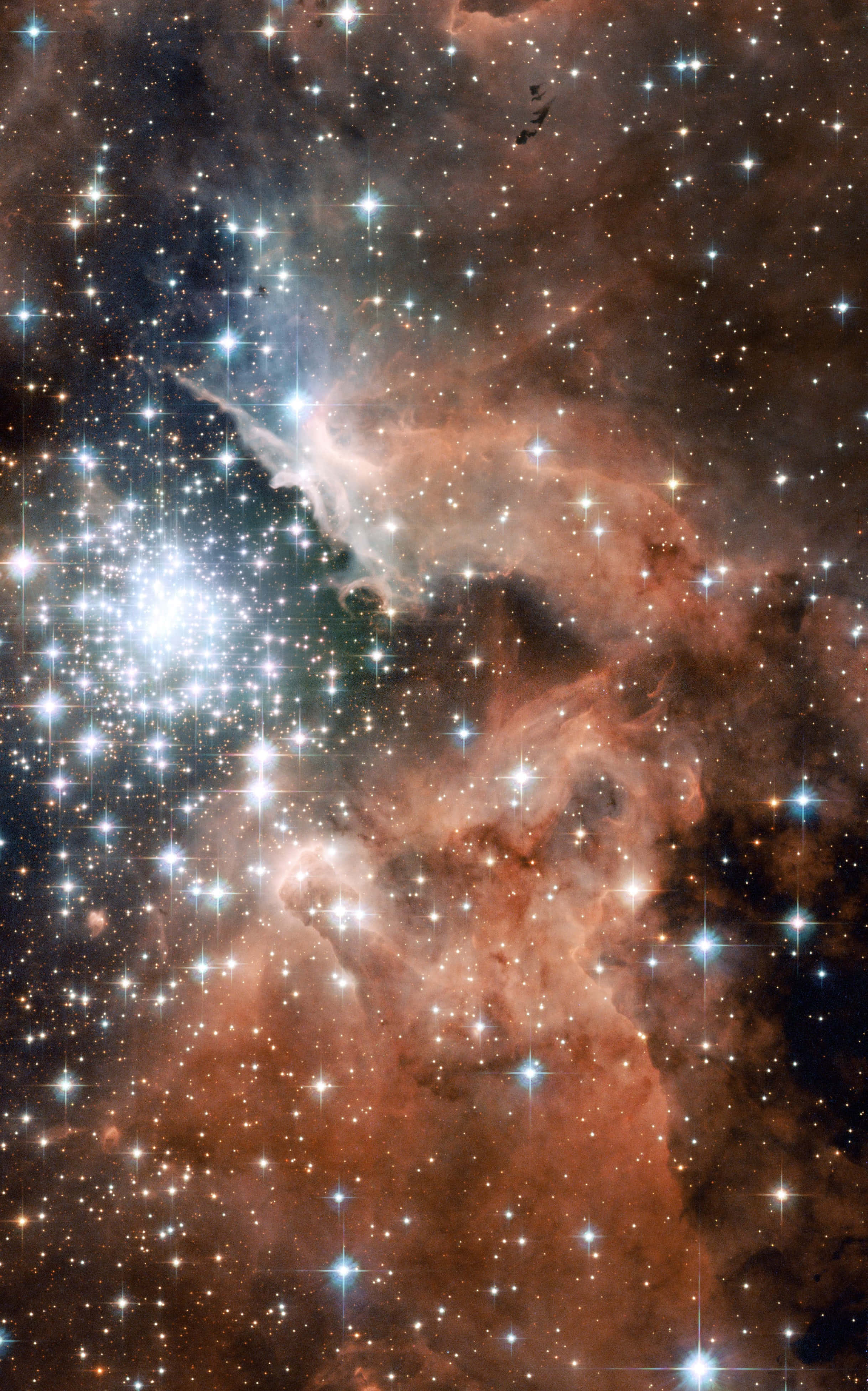 Star Cluster, bright stars, glowing orange nebulae, 4K Phone Wallpaper