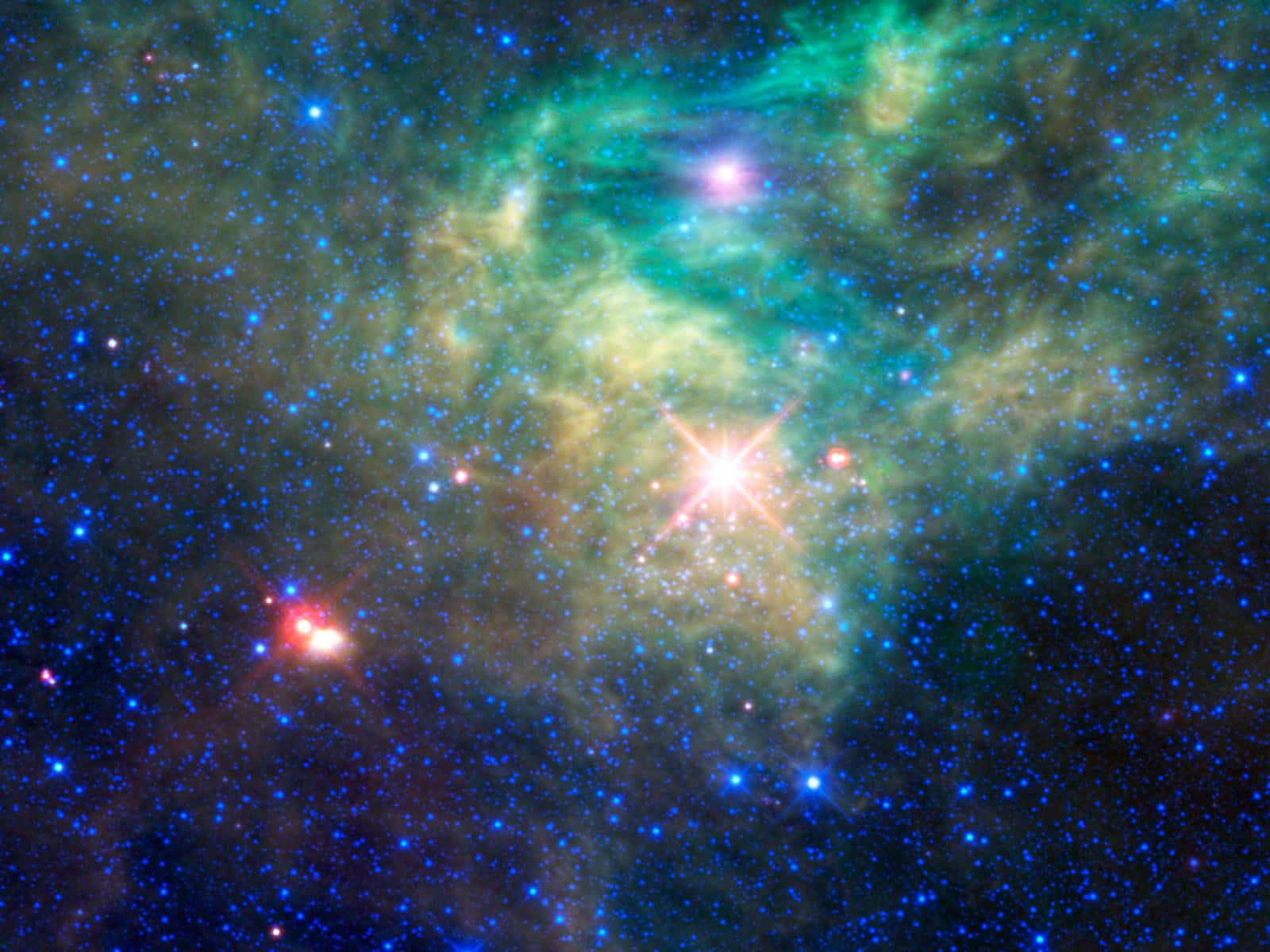 Star Cluster, teal, gold, HD Desktop Wallpaper