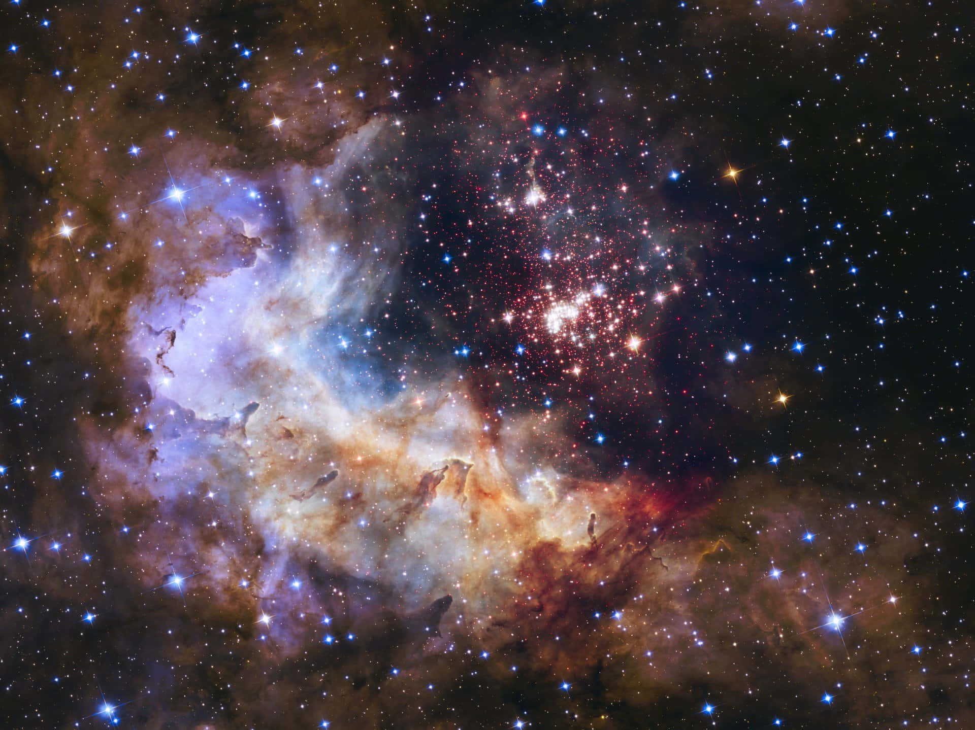 Star Cluster, nebula, purple orange and red gas, Full HD Desktop Wallpaper