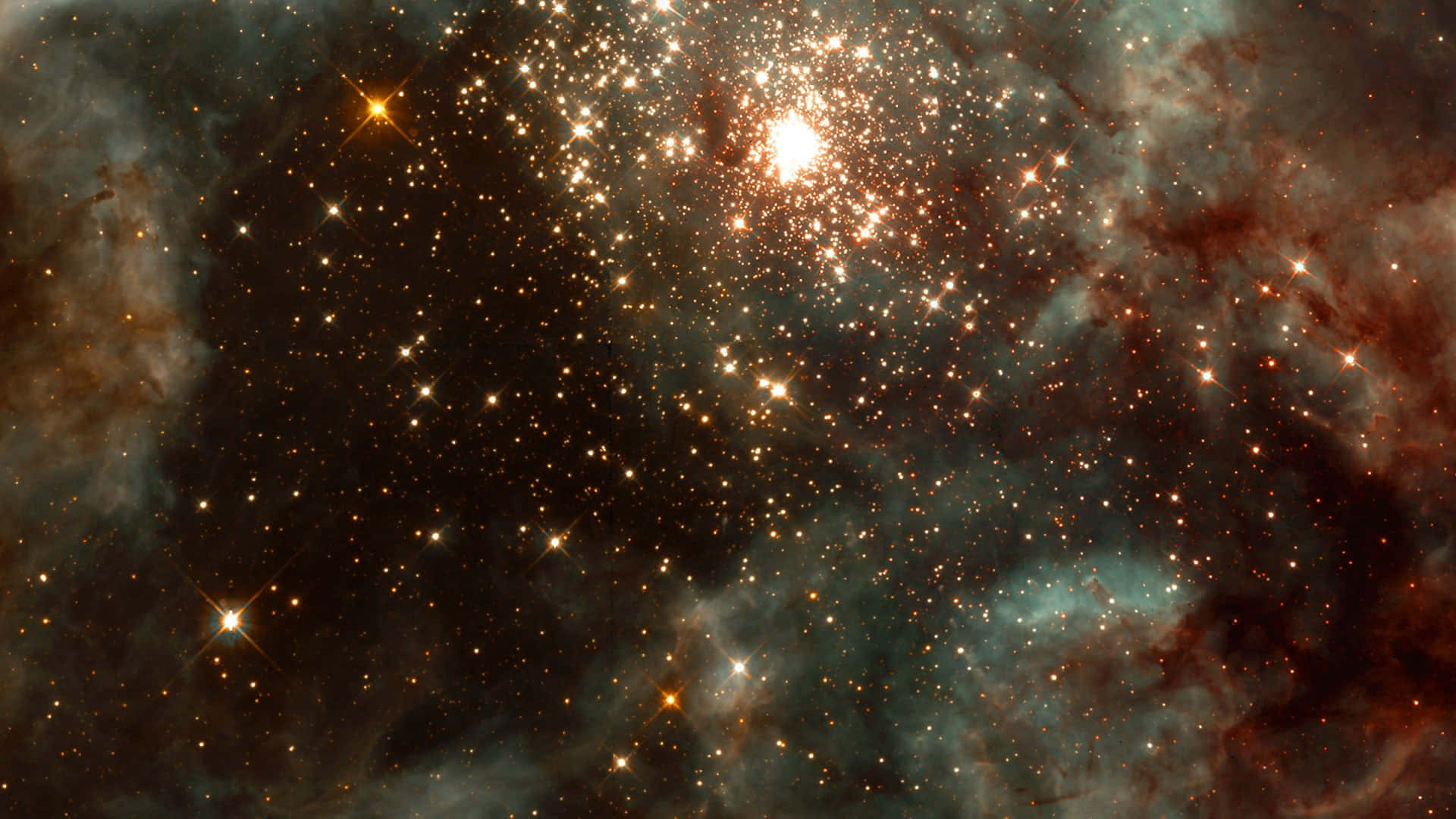 Star Cluster, orange teal, deep black, Full HD Desktop Wallpaper