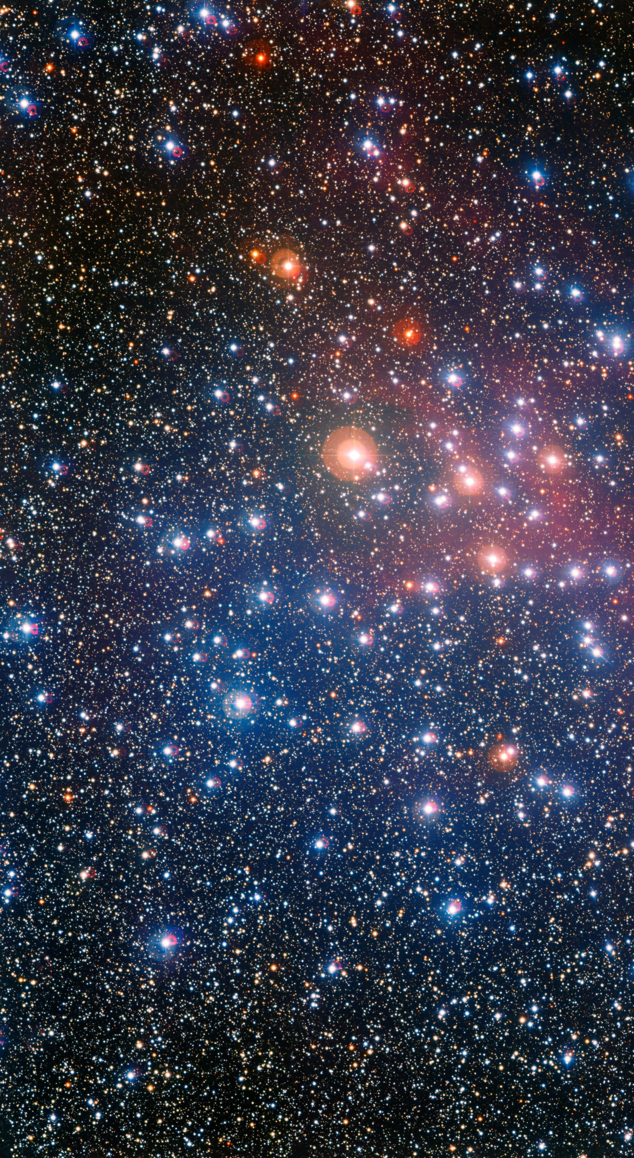 Star Cluster, orange stars, blue stars, 4K Phone Wallpaper