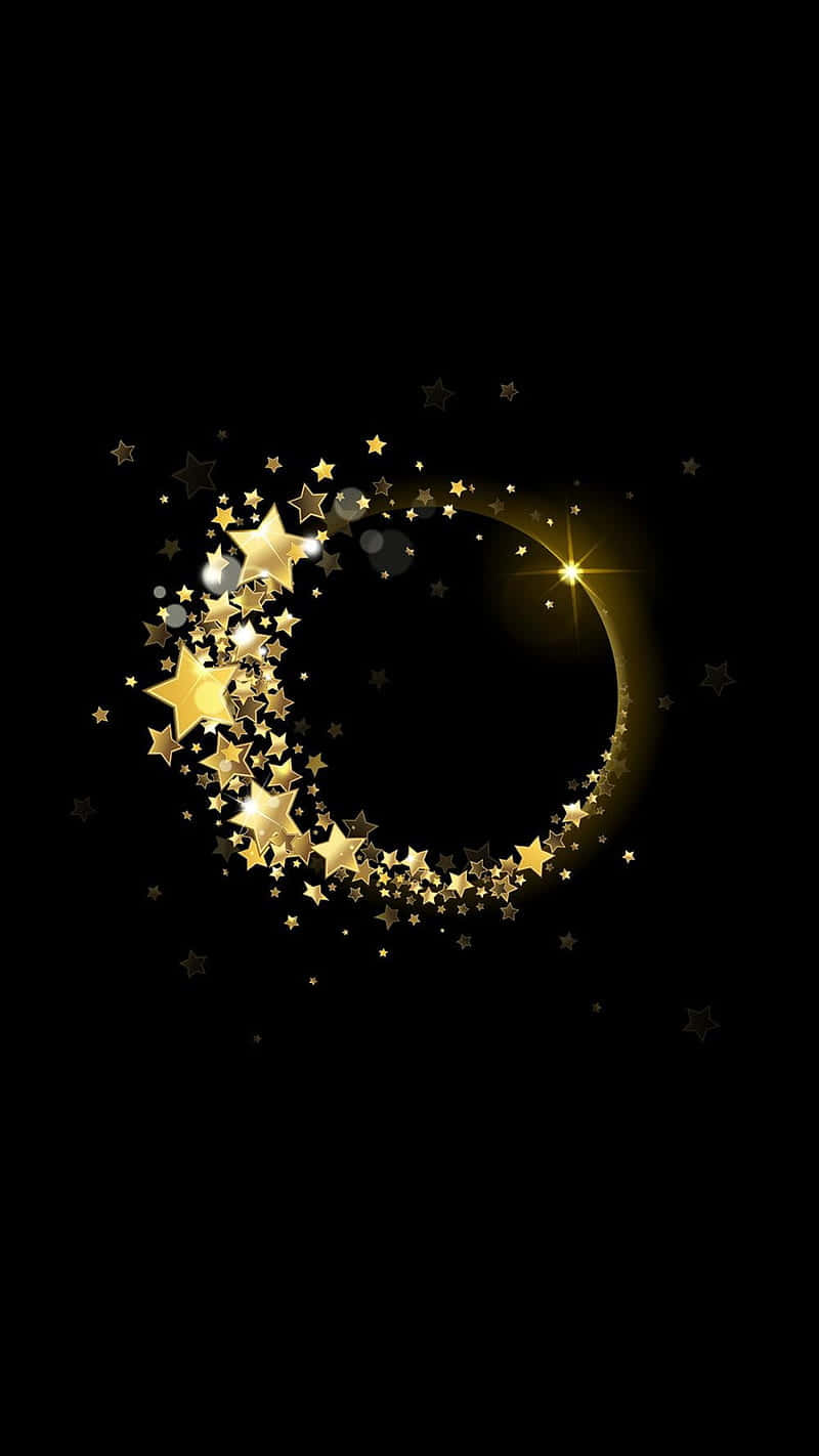 golden stars, crescent moon, shimmering, HD Phone Wallpaper