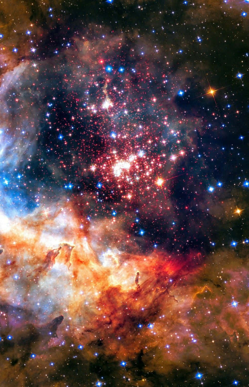 Star Cluster, cosmic nebula, red orange stars, HD Phone Wallpaper