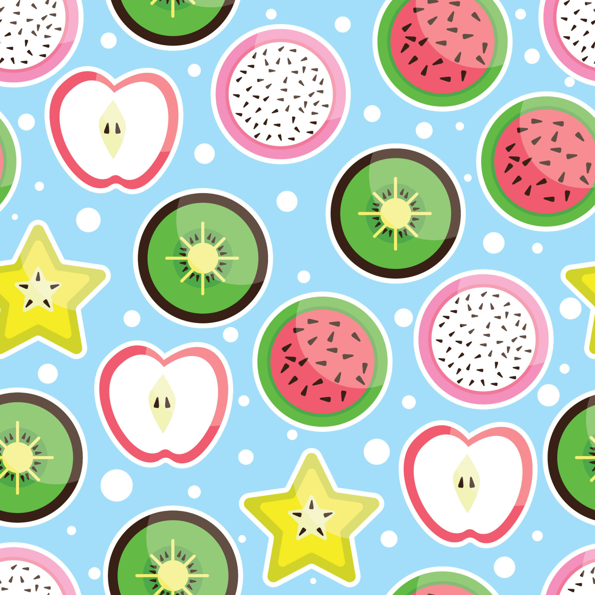 Star Fruit, light blue background, white polka dots, Full HD Desktop Wallpaper