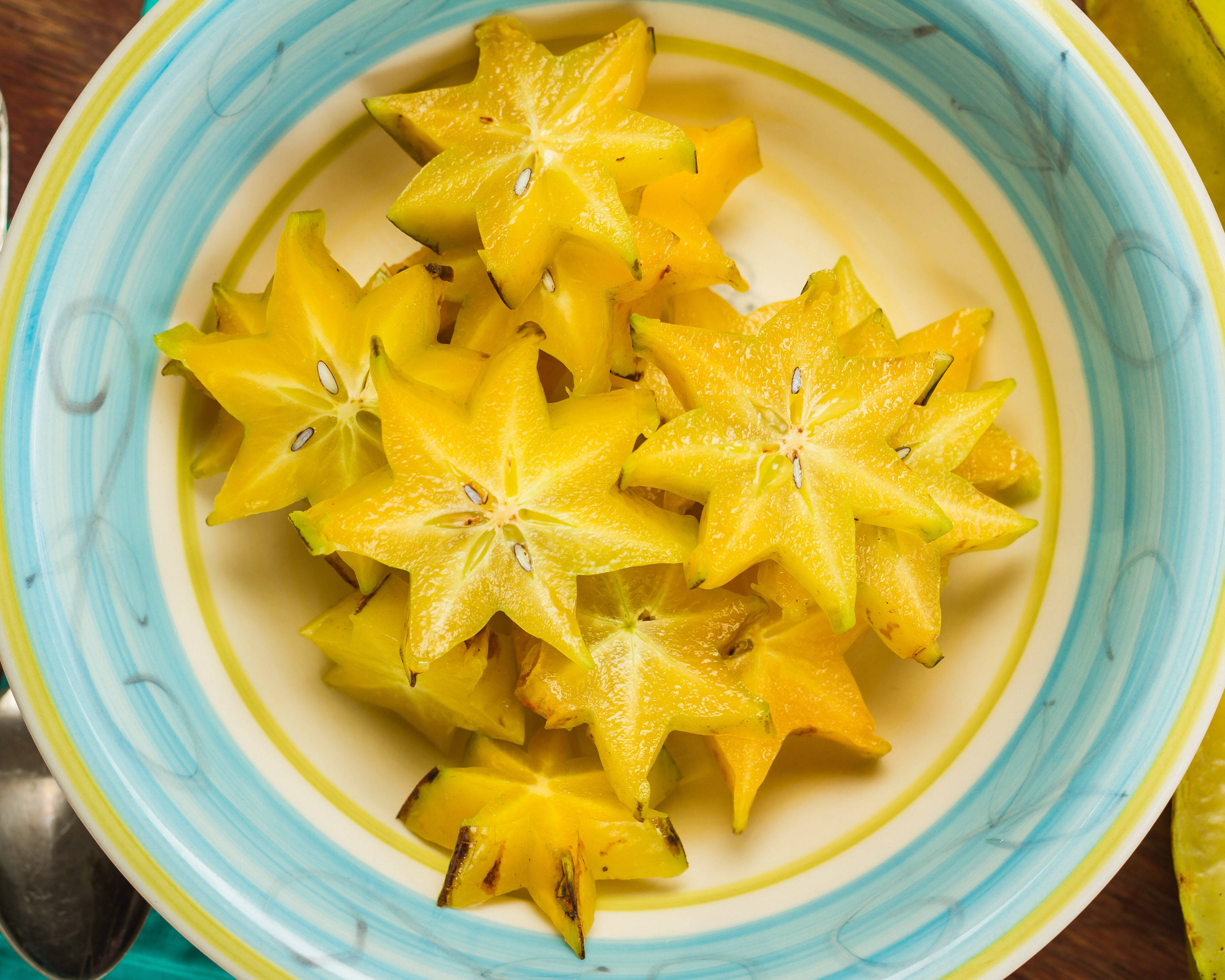 star fruit, bowl, colorful ceramic dish, 4K Desktop Wallpaper