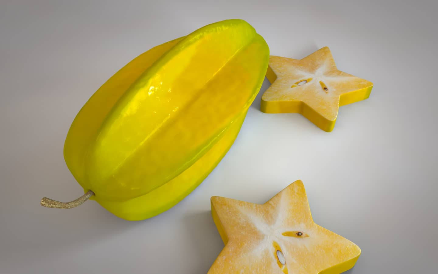 star fruit, two star-shaped slices, vibrant yellow carambola fruit, HD Desktop Wallpaper