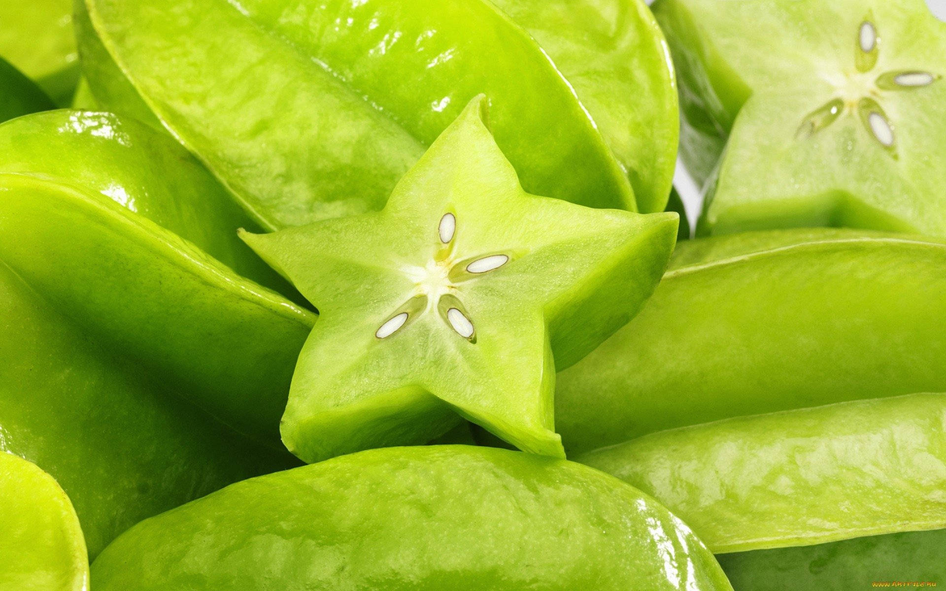 green star fruit, vibrant green, star-shaped seeds, Full HD Desktop Wallpaper